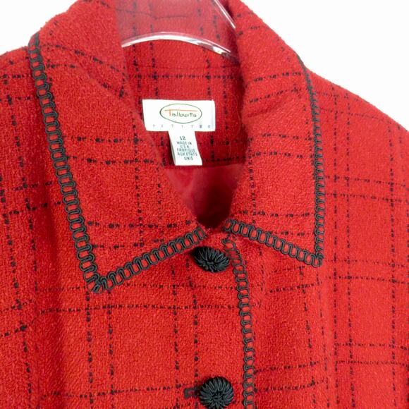 Talbots Vintage Red Tweed Plaid Blazer Jacket with Black Buttons Large Retro - Picture 5 of 7